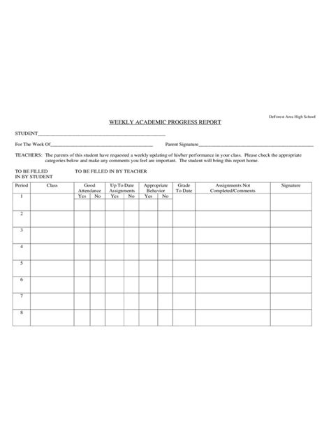 Weekly Progress Report Template Free Templates Pdf Word Academic