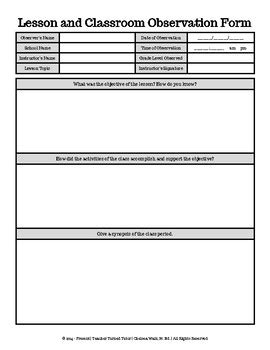 Preschool lesson plan template, weekly lesson plan, common core [word however, teachers use some other lesson plan templates as well. Lesson and Classroom Observation Form by Teacher Turned Tutor | TpT
