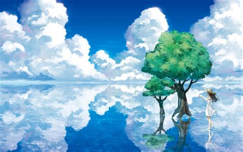 Wallpaper Sunlight Trees Lake Reflection Sky Clouds Blue