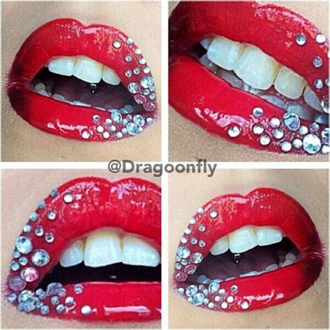 Red With Diamonds Lip Art Lips Glitter Lips