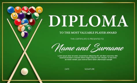 Premium Vector Diploma For The Winner Of Billiard Tournament