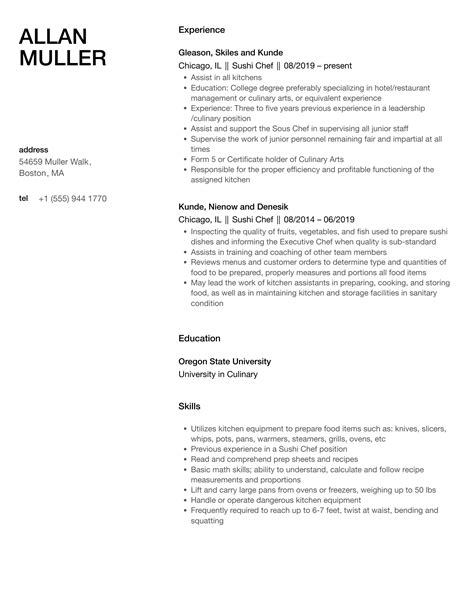 Sushi Chef Resume Samples Velvet Jobs