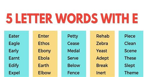 2100 Useful 5 Letter Words With E In English List Of Five Letter