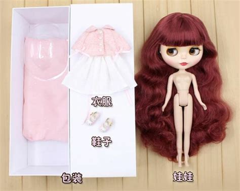 12 Blythe Factory Doll Dark Red Hair In Curly Standard Body With