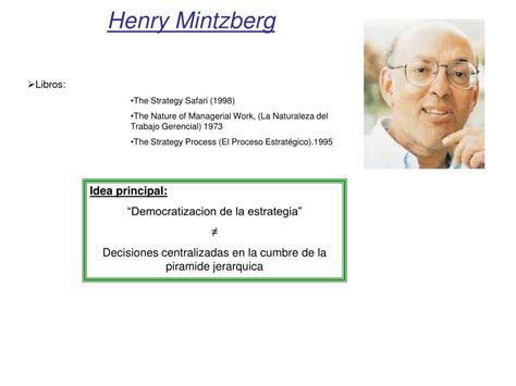 El presente producto tiene como propósito presentar un análisis crítico del libro el proceso estratégico de henry mintzberg, que nos permita comprender sus conceptos, contextos y casos, co…descripción completa. PPT - Henry Mintzberg PowerPoint Presentation - ID:579939