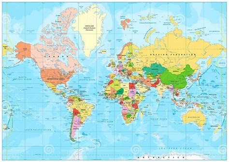 Highly Detailed Political World Map With Labeling Stock Vector