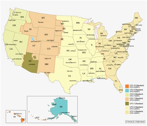 Pdt Us Map With States And Cities With Time Zones Transparent Png