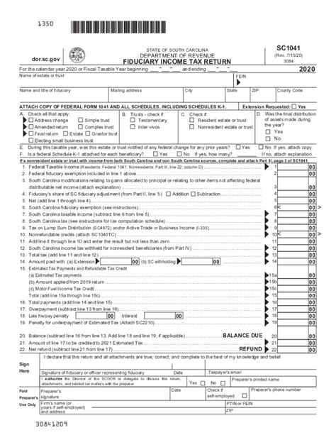 Sc Dor Sc1041 2020 2022 Fill Out Tax Template Online Us Legal Forms