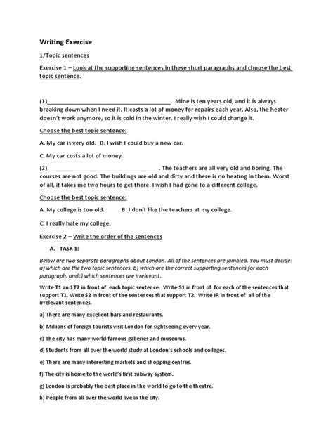 Writing Exercise Ordering Topic And Supporting Sentences Pdf