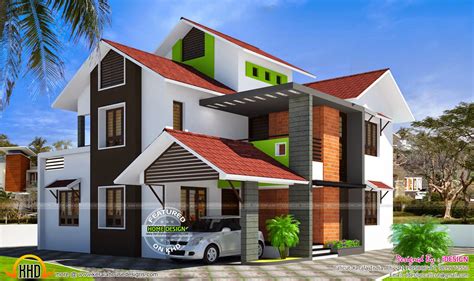 Kerala Contemporary Modern Slope Roof Villa Kerala Home Design And