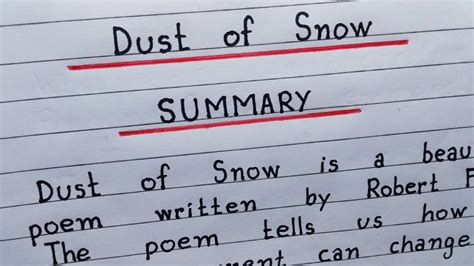 Summary Of The Poem Dust Of Snow Class 10 Ncert Youtube