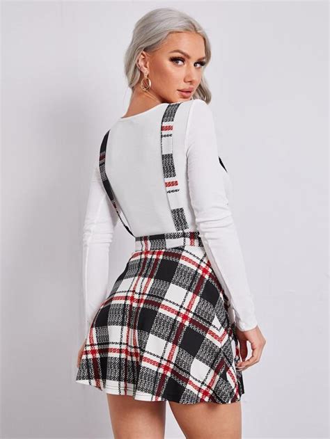 Shein Ezwear High Waist Tartan Suspender Skirt Shein Usa
