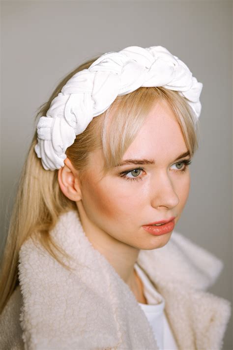 White Velvet Braided Headband Wedding Plaited Headband Fashion Etsy