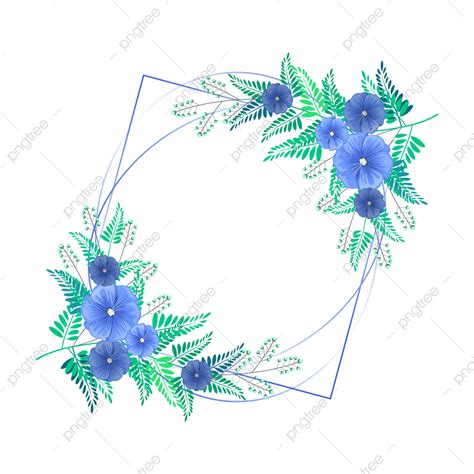Bingkai Undangan Bunga Pedesaan Biru Undangan Biru Bunga Bunga Png