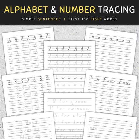 Alphabet & Number Tracing Worksheets Handwriting Practice Pages