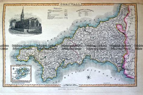 Lonely planet photos and videos. Antique Map 230-485 County of Cornwall by Slater c.1846 ...