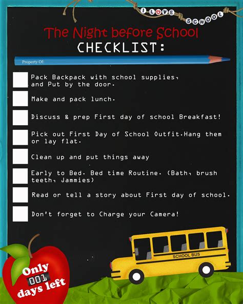 Creatively Quirky At Home The Night Before School Checklist Free