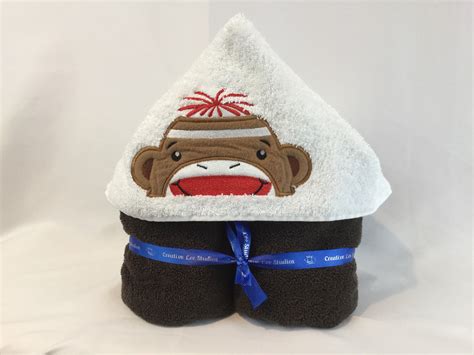 Hooded Towel Boy Sock Monkey Wplush Brown Towel 28 X 52 Boys