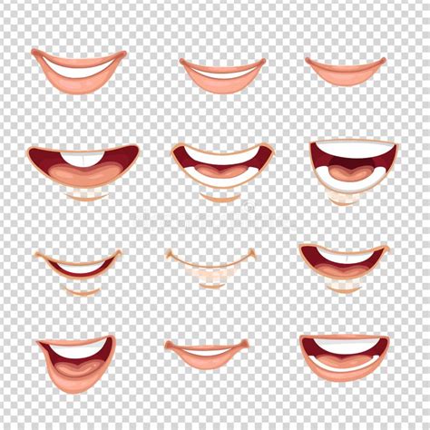 Cartoon Mouth Male And Female With Various Expressions Stock Vector