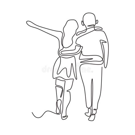 Continuous One Line Drawing Of Couple Walking Man And Woman In Love
