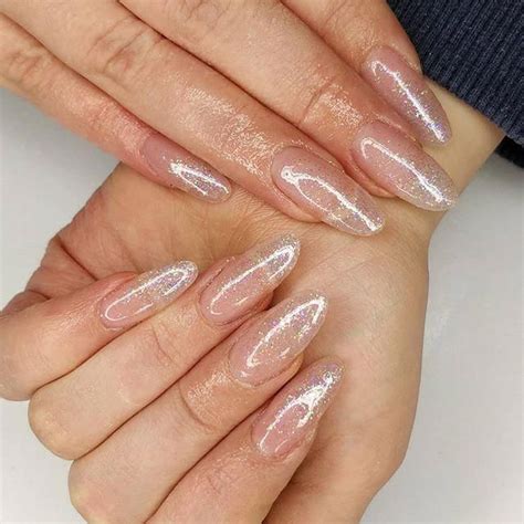 Pin By Val Fredes On Nails Clear Glitter Nails Oval Acrylic Nails