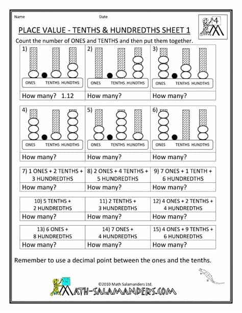 Decimal Place Value Worksheets 4th Grade | Place value ...