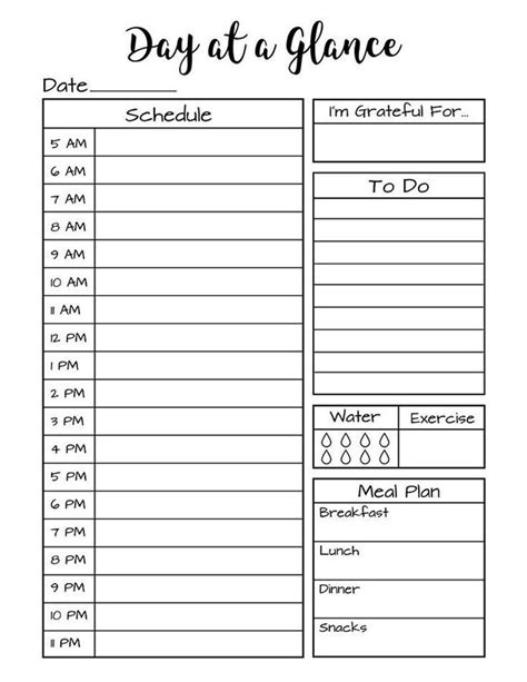 Printable Month At A Glance Printable Day At A Glance Bullet Journal Daily Schedule Pr