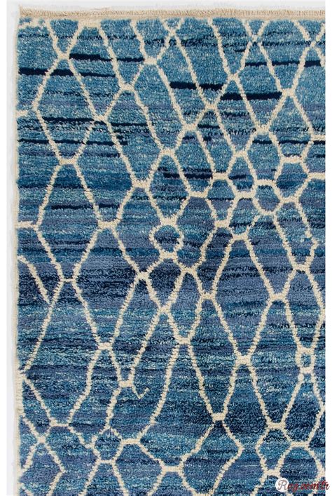 Air Force Blue Color Moroccan Berber Beni Ourain Design Rug With Beige