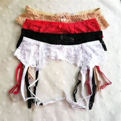 Women Crotchless Sexy Garter Belt For Stocking Black Lace Suspender Belt Open Crotch Pearl