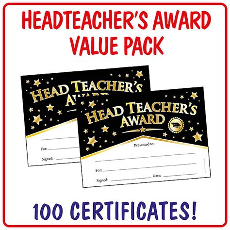 Head Teachers Award Certificates 100 Certificates A5