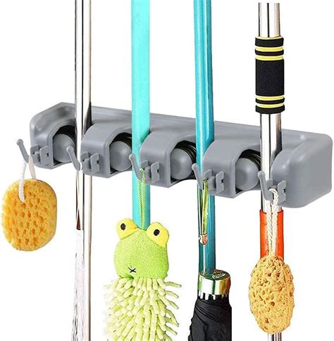 Inovera Label 4 Slot Wall Mounted Mop And Broom Holder Stand Storage
