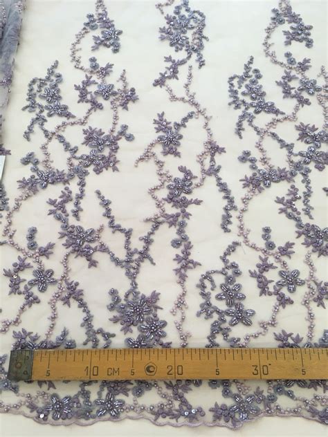Lilac beaded lace fabric 3D mežģīnes un izšuvumi mežģīnes un citi