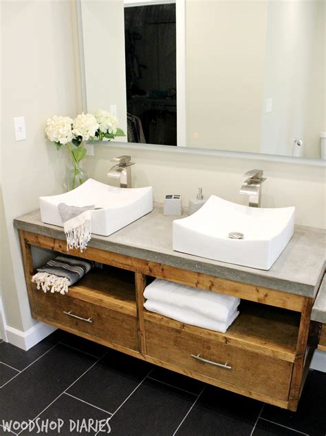 Best diy floating bathroom vanity from remodelaholic. Floating Bathroom Vanity with Double Sinks - Woodshop Diaries