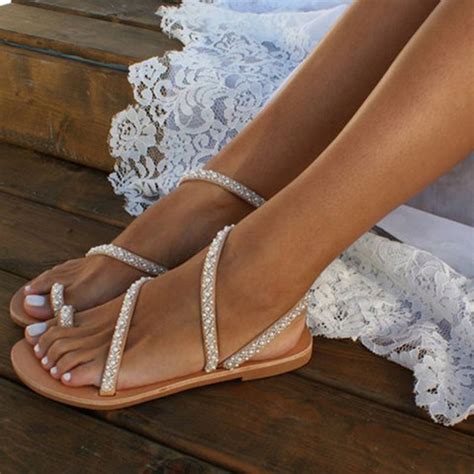 boho handmade pearl beach sandals bridal for women in 2020 bride sandals beach wedding
