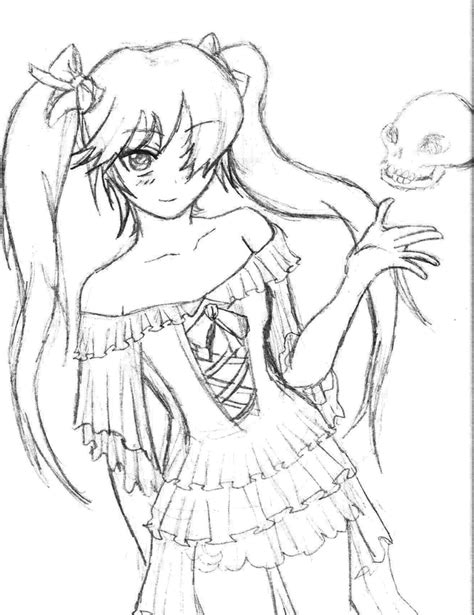 Gothic Anime Drawings Easy Sketch Coloring Page