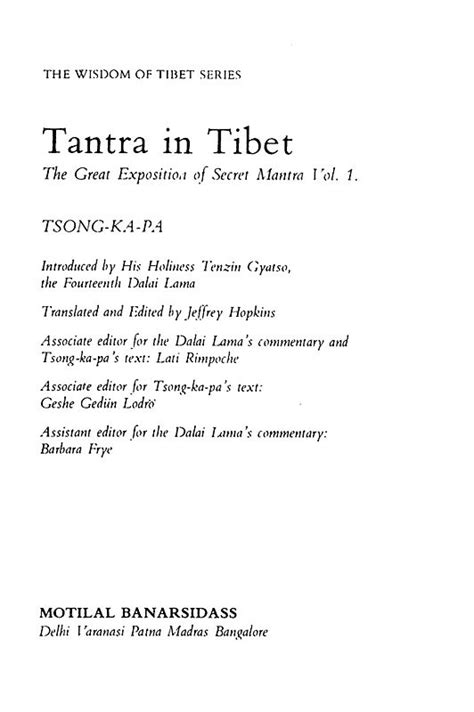 Tantra In Tibet The Great Exposition Of Secret Mantra Volume I