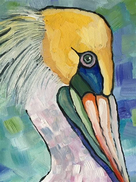 Pelican Painting Bird Original Art Colorful Art 24x12 By Etsy