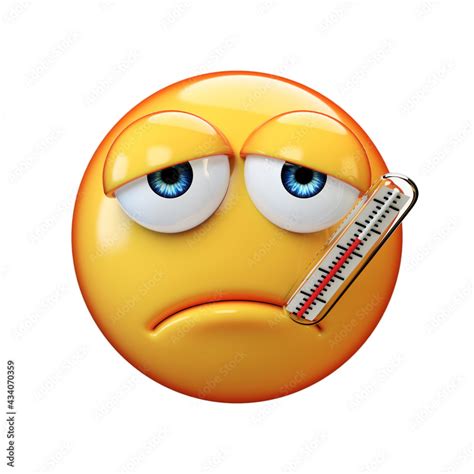 Sick Emoticon Isolated On White Background Emoji With Thermometer 3d