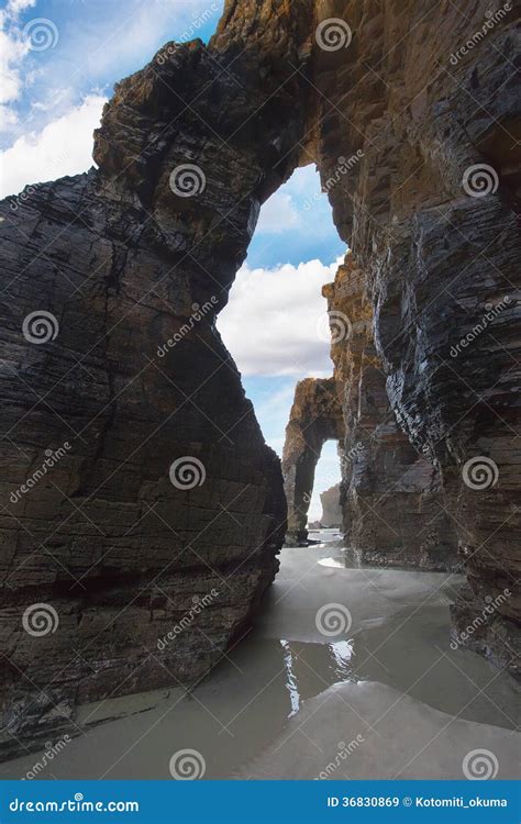 Beach Of The Cathedrals In Ribadeo Spain Stock Image Image Of