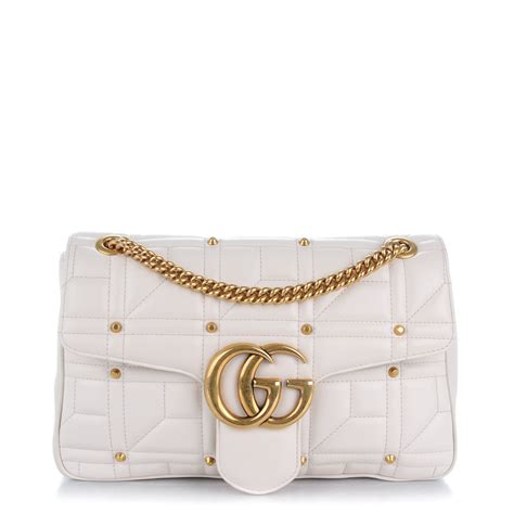 Gucci Calfskin Medium Gg Marmont Matelasse Shoulder Bag White 153036