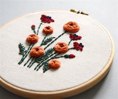Embroider Flower Floral Embroidery Hoop Art Beginner Etsy