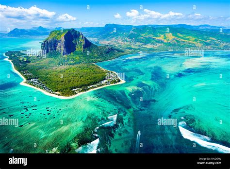 Aerial View Of The Nature Reef In A Beautiful Colorful Bay Mauritius