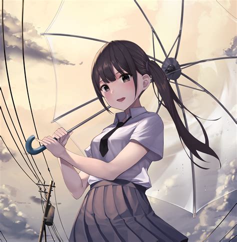 Download 1280x800 Anime Girl Transparent Umbrella Brown Hair