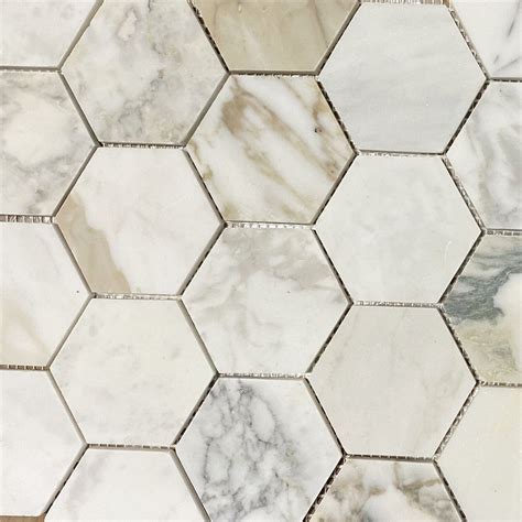 Calacatta Gold 3 Inch Hexagon Mosaic Tile Honed Marble From Italy In