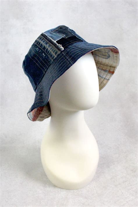 Upcycled Jeans Patchwork Reversible Bucket Hat Handmade Etsy In 2021
