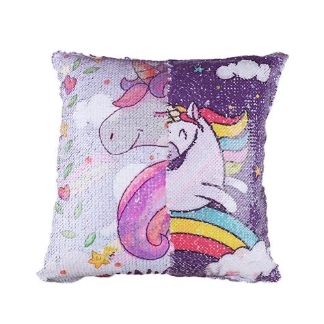 Double Side Printed Sequins Reversible Unicorn Pillow Case Unilovers