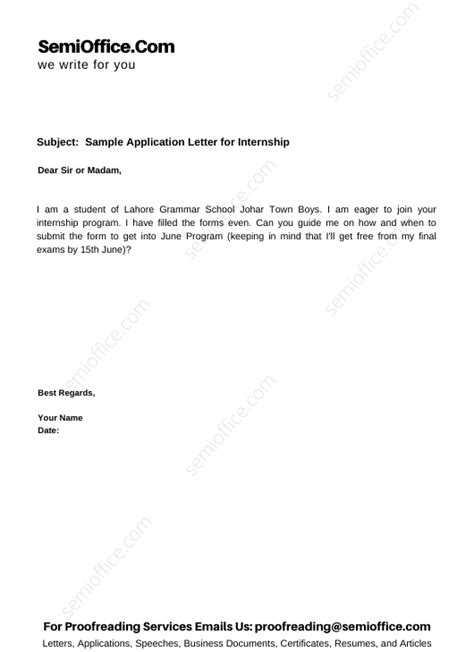 Sample Application Letter For Internship Semiofficecom