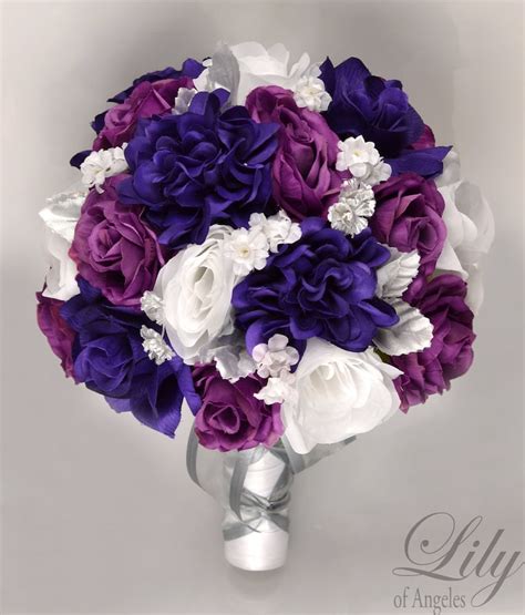 17 Piece Package Wedding Bridal Bouquet Silk Flowers Bouquets Etsy