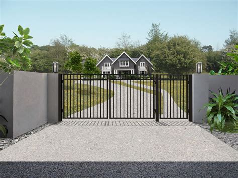 Dual Swing Driveway Steel Gate With 4 Ft Pedestrian Gate Madrid Style