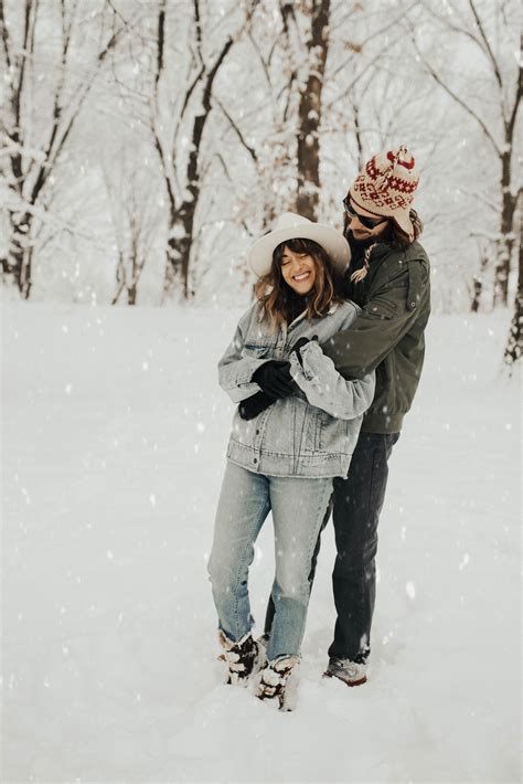 Couple session in the snow. Romantic and playful couple session in
